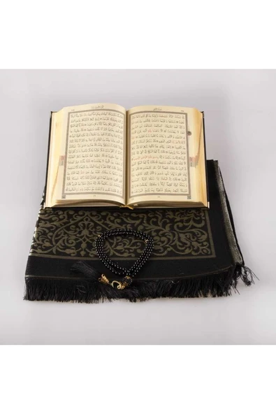 Seccade + Tesbih + Kuran Hediye Seti (hafız Boy, Kadife, Siyah) - Resim 3