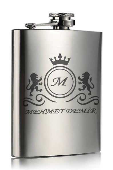 Paslanmaz Çelik Cep Matarası Kişiye İsme Özel Aslanlar Motifli 9 Oz 266 Ml İçecek Cep Matarası - Resim 2