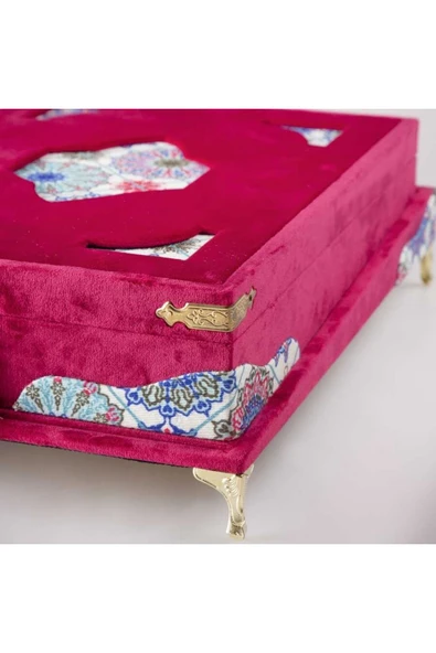 Tesbih Kuran Hediye Seti (ORTA BOY, KADİFE PLAKET SANDIKLI, FUŞYA PEMBE) - Resim 6