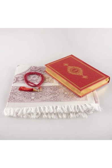 Seccade + Tesbih + Kuran Hediye Seti (orta Boy, Kırmızı) - Resim 2