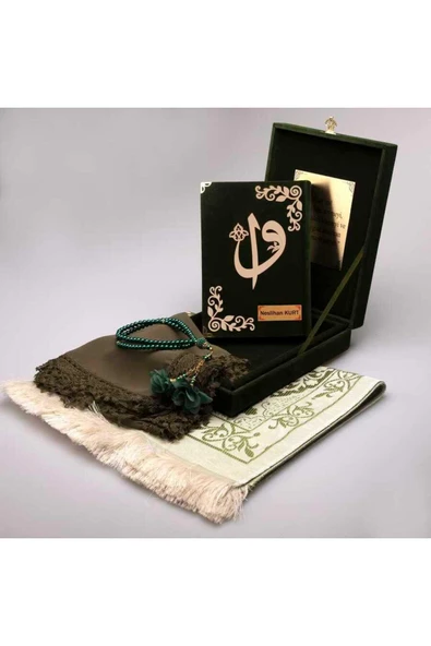 Şal Seccade Tesbih Kuran Seti (ÇANTA BOY, PLAKET KUTU, YEŞİL) ürün görseli