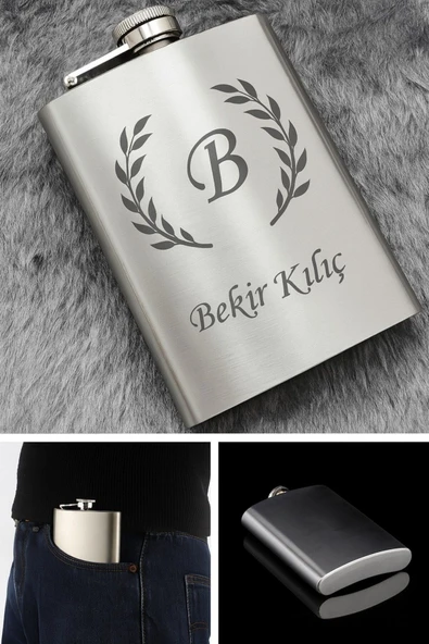 Paslanmaz Çelik Cep Matarası Kişiye İsme Özel 9 Oz 266 Ml İçecek Cep Matarası ürün görseli 1