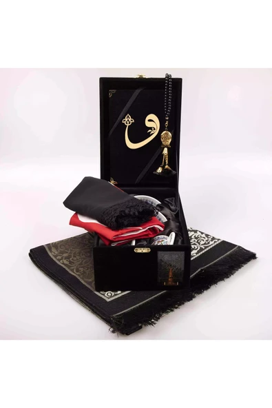 Bayrak + Fincan +  Şal + Seccade + Tesbih + Kuran Hediye Seti (Hafız Boy, Kabe Motifli) - Resim 5