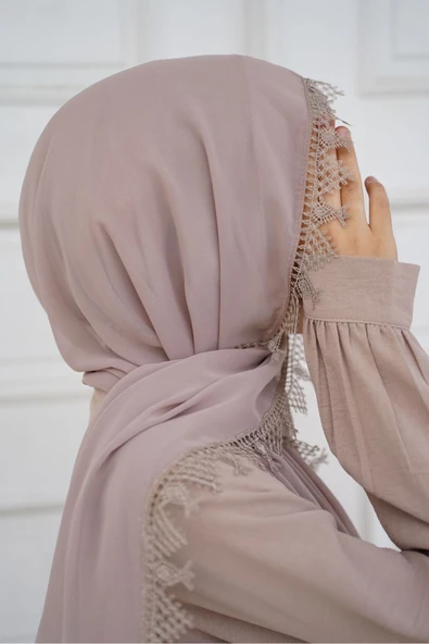 Başörtüsü Şal Iğne Oyası Namaz Örtüsü, Mevlüt Örtüsü Vizon , Başörtüsü Tesettür Giyim - Resim 2