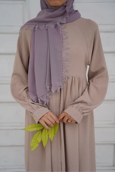 Başörtüsü Şal Iğne Oyası Namaz Örtüsü, Baş Örtüsü Tesettür Giyim Mevlüt Örtüsü Sirke Kaymağı Rengi ürün görseli