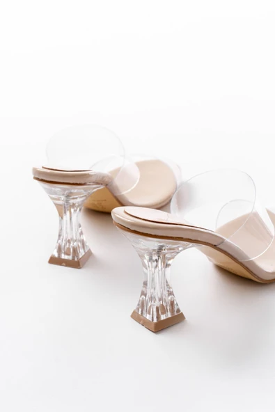 S-618 Bej Rugan Tek Bantlı Topuklu Kadın Terlik - Resim 10