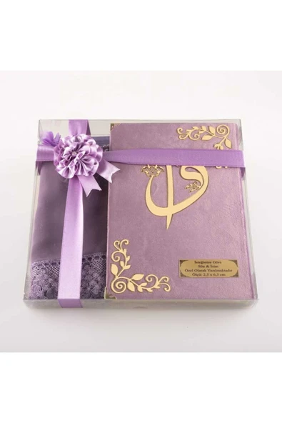 Şal + Tesbih + Kuran Hediye Seti (hafız Boy, Kadife, Lila) ürün görseli