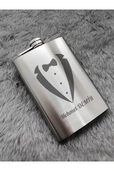 Paslanmaz Çelik Cep Matarası Kişiye Özel Smokin Damat Temalı 9 Oz Çelik Cep Matarası 266 Ml Hediye - Resim 3