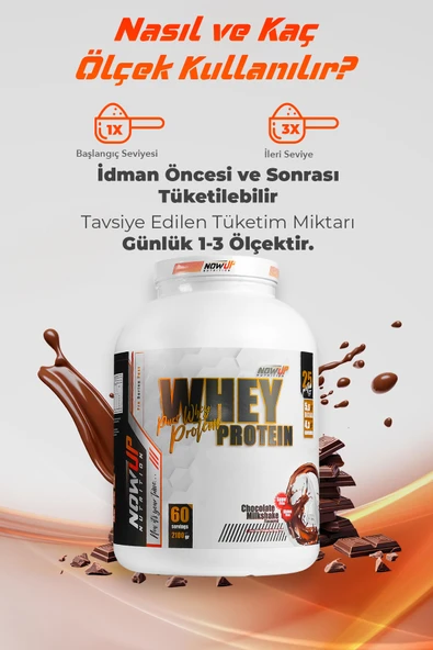 NOWUP NUTRITION %100 Whey Protein Tozu 2160 gr | Çikolata Aromalı | 60 Servis | 25g Protein - Resim 5