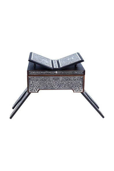 Rahleli Kanat Sandıklı Siyah Kaplama Gümüş Kur'an-ı Kerim (orta Boy) - Resim 4