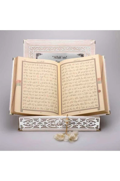 Tesbih Kuran Hediye Seti (ORTA BOY, ELİFVAV, GÜMÜŞ PLEKSİ, RAŞEL KUTU, KREM) - Resim 4