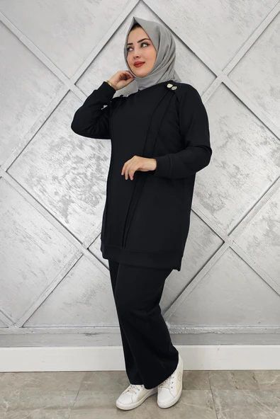 KADIN DÜĞME DETAYLI NERVÜR DİKİM TESETTÜR TAKIM - Resim 6