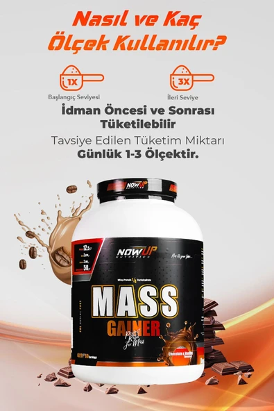 NOWUP NUTRITION Mass Gainer | Kas Gelişimi Ve Kilo Artışı | 4020 gr | Çikolata & Vanilya Aromalı - Resim 6