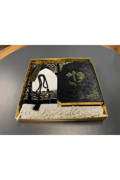Hediye Kuranı Kerim Seti Örtü Tespih Seccade Siyah ürün görseli