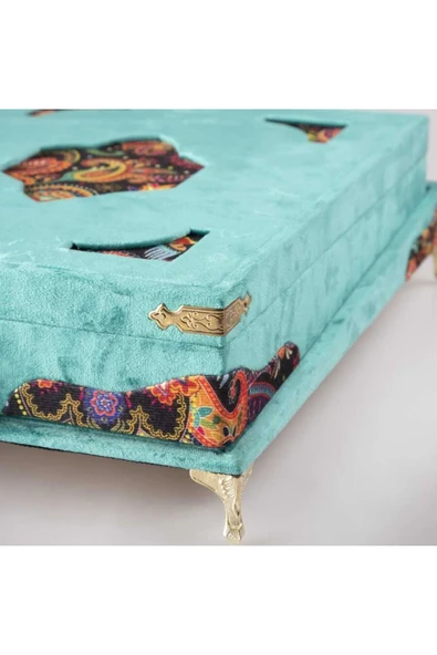 Tesbih Kuran Hediye Seti (ORTA BOY, KADİFE PLAKET SANDIKLI, TURKUAZ) - Resim 6