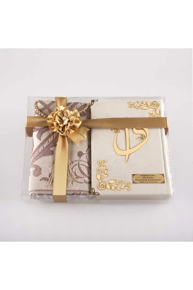 Seccade + Tesbih + Kuran Hediye Seti (çanta Boy, Kadife, Vizon) ürün görseli