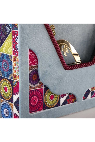 Şal Tesbih Kuran Hediye Seti (ORTA BOY, KADİFE V KUTULU, GÖK MAVİ) - Resim 5