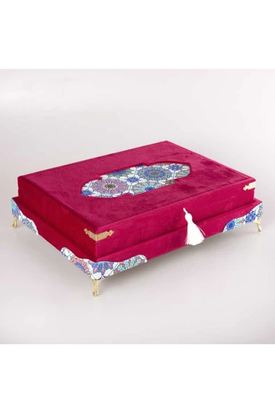 Tesbih Kuran Hediye Seti (ORTA BOY, KADİFE SANDIKLI, FUŞYA PEMBE) ürün görseli