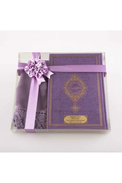 Şal + Tesbih + Kuran Hediye Seti (çanta Boy, Lila) ürün görseli