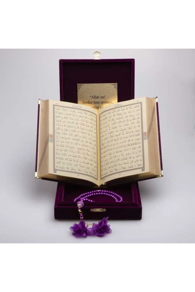 Tesbih + Kuran Hediye Seti (hafız Boy, Plaket Kutulu, Mor) - Resim 4
