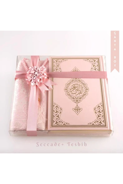 Seccade + Tesbih + Kuran Hediye Seti (Çanta Boy, Yeni Cilt, Pembe) ürün görseli