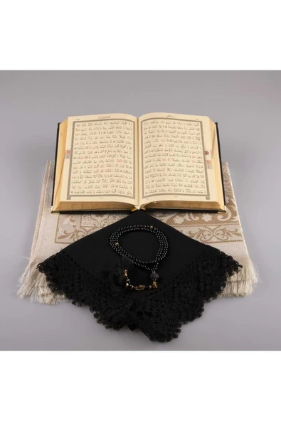 Şal Seccade Tesbih Kuran Hediye Set (HAFIZ B, KDF, SİYAH-1) - Resim 3