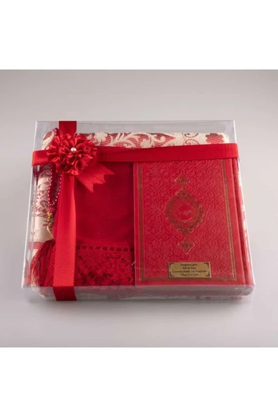 Şal + Seccade + Tesbih + Kuran Hediye Seti (hafız Boy, Kırmızı) ürün görseli