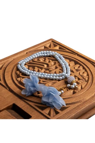 Bebe Mavi Gül Püsküllü Tesbih  (99lu - 6mm) ürün görseli