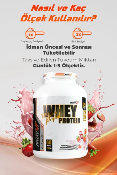 NOWUP NUTRITION Nowup Whey Protein Tozu 2160 gr - 60 Servis - Çilek Milkshake Aromalı - Kas Gelişimi Ve Hızlı Emilim - Resim 3