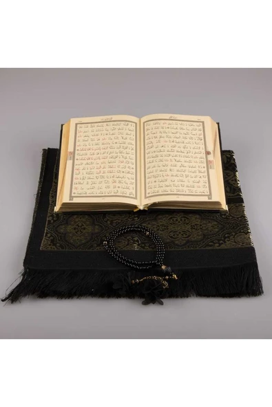 Seccade + Tesbih + Kuran Hediye Seti (hafız Boy, Kadife, Siyah) - Resim 3