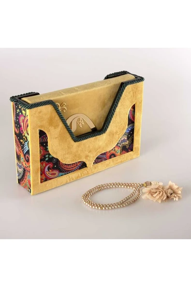 Tesbih Kuran Hediye Seti (ORTA BOY, KADİFE V KUTULU, GOLD) ürün görseli