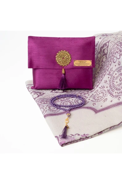 Seccade + Tesbih Hediye Seti (Şantuk Kese, Mor) ürün görseli