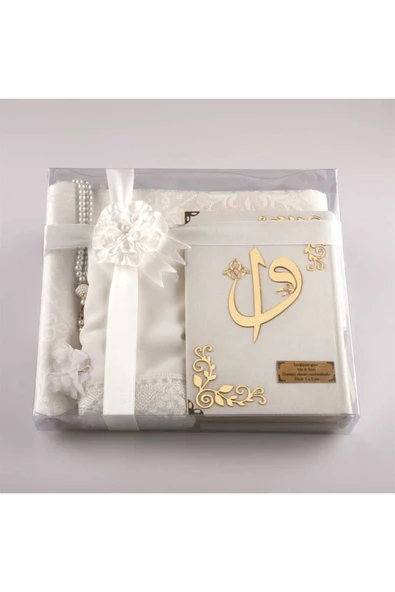 Şal Seccade Tesbih Kuran Hediye Set (HAFIZ, KADİFE, BEYAZ) ürün görseli