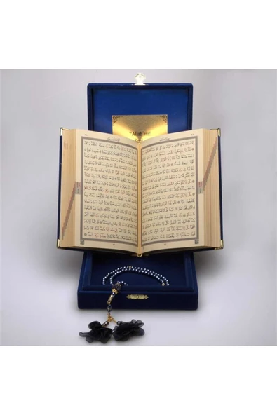 Tesbih + Kuran Hediye Seti (hafız Boy, Plaket Kutulu, Koyu Mavi) - Resim 4