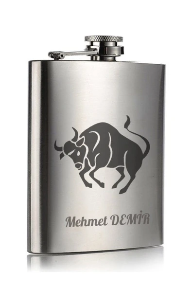 Paslanmaz Çelik Cep Matarası Kişiye Özel Boğa Temalı Hediye 9 Oz Çelik Cep Matarası 266 Ml Matara ürün görseli 1