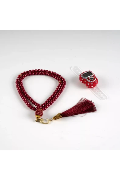 Boncuklu Zikirmatik + Tesbih Hediye Seti (Bordo) - Resim 2