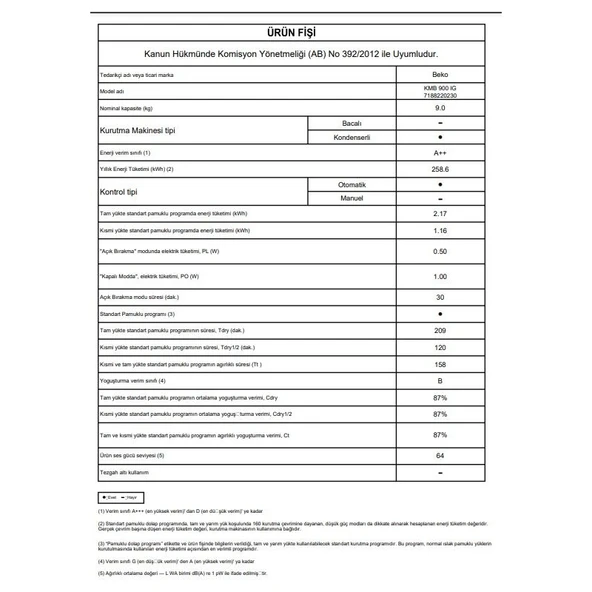 Beko Kmb 900 Ig Kurutma Makinası (Ironfinish Kolay Ütüleme Özelliği) - Resim 5