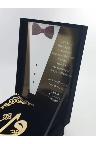 Damat Bohçası Plaketli Kuranı Kerim Siyah Kadife Renk - Resim 5