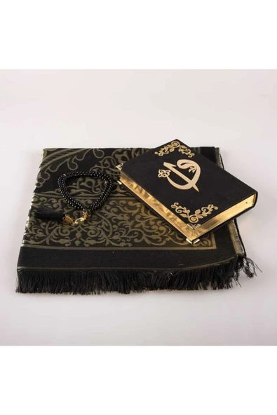 Seccade + Tesbih + Kuran Hediye Seti (hafız Boy, Kadife, Siyah) - Resim 2