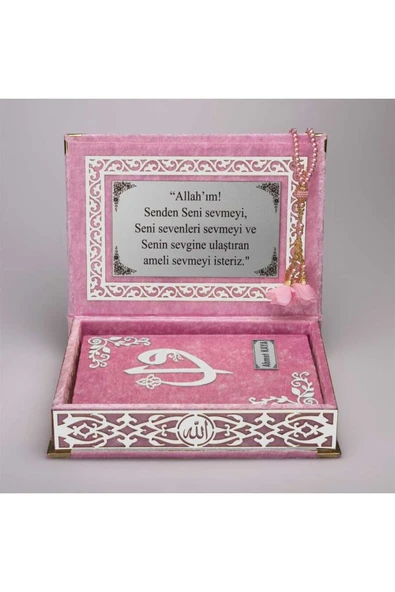 Tesbih + Kuran Hediye Seti (orta Boy, Bebe Pembe, Gümüş Pleksi) - Resim 3