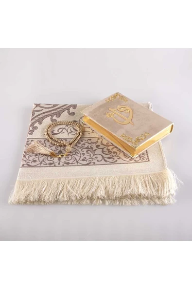 Seccade + Tesbih + Kuran Hediye Seti (hafız Boy, Kadife, Vizon) - Resim 2