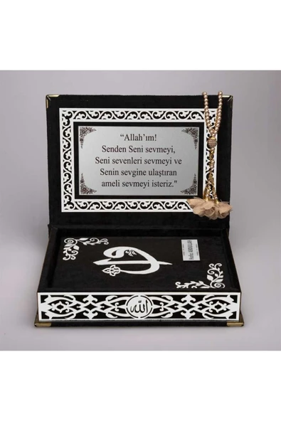 Tesbih + Kuran Hediye Seti (orta Boy, Siyah, Gümüş Pleksi) - Resim 3