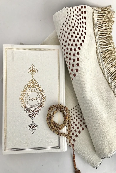 Beyaz Termo Deri Kuran-ı Kerim ,seccade, Inci Tesbih Set ürün görseli