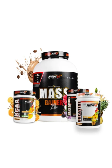 NOWUP NUTRITION Mass Gainer, Kreatin, Bcaa & Glutamin Kombinasyonu – Hacim Ve Güç Paketi – 4'lü Set ürün görseli