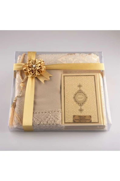 Şal Seccade Tesbih Kuran Hediye Seti (ÇANTA BOY, GOLD) ürün görseli