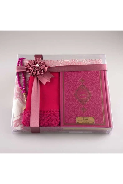 Şal + Seccade + Tesbih + Kuran Hediye Seti (hafız Boy, Fuşya Pembe) ürün görseli