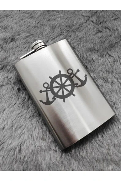Paslanmaz Çelik Cep Matarası Denizci Çapa Temalı 9 Oz 266 Ml İçecek Cep Matarası - Resim 3