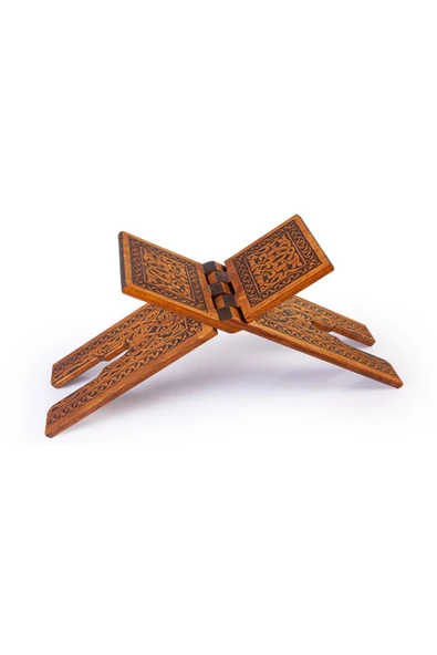 Ahşap Katlanabilir Kuran Okuma Rahlesi 55 Cm Yüksekliğinde Orta Boy Yakmalı Selçuklu Rahle Kızıl Çam - Resim 2