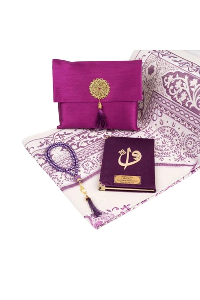 Seccade + Tesbih + Kuran Hediye Seti (orta Boy, Kadife, Kırmızı) ürün görseli