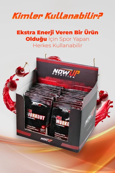 NOWUP NUTRITION Pre-workout Saşe 30x12g | Vişne Aromalı Antrenman Öncesi Enerji Takviyesi - Resim 6